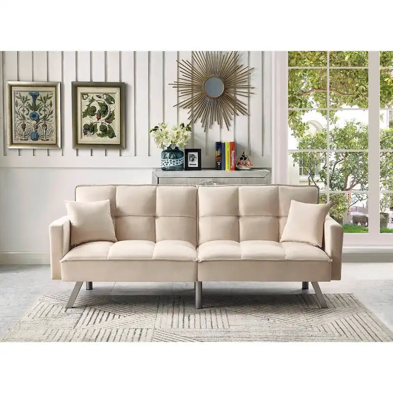 Comfortable Velvet Multi-position Sleeper Sofa Bed