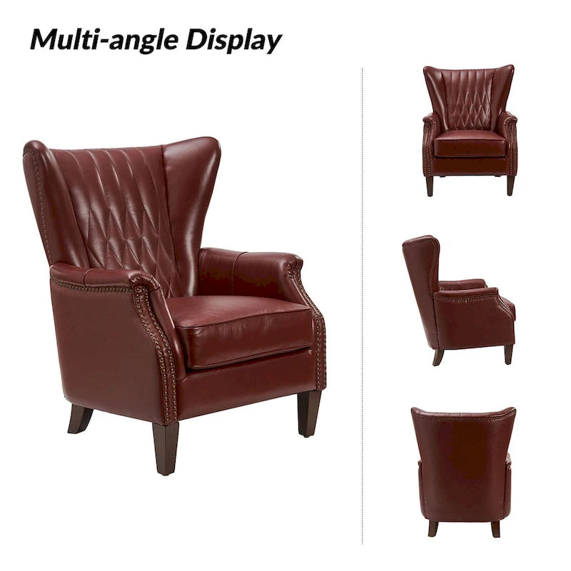 Xaver Traditional Genuine Leather Armchair With Solid Wood Legs by HULALA HOME