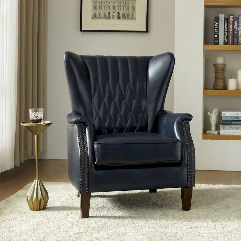 Xaver Traditional Genuine Leather Armchair With Solid Wood Legs by HULALA HOME