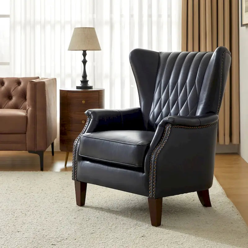 Xaver Traditional Genuine Leather Armchair With Solid Wood Legs by HULALA HOME