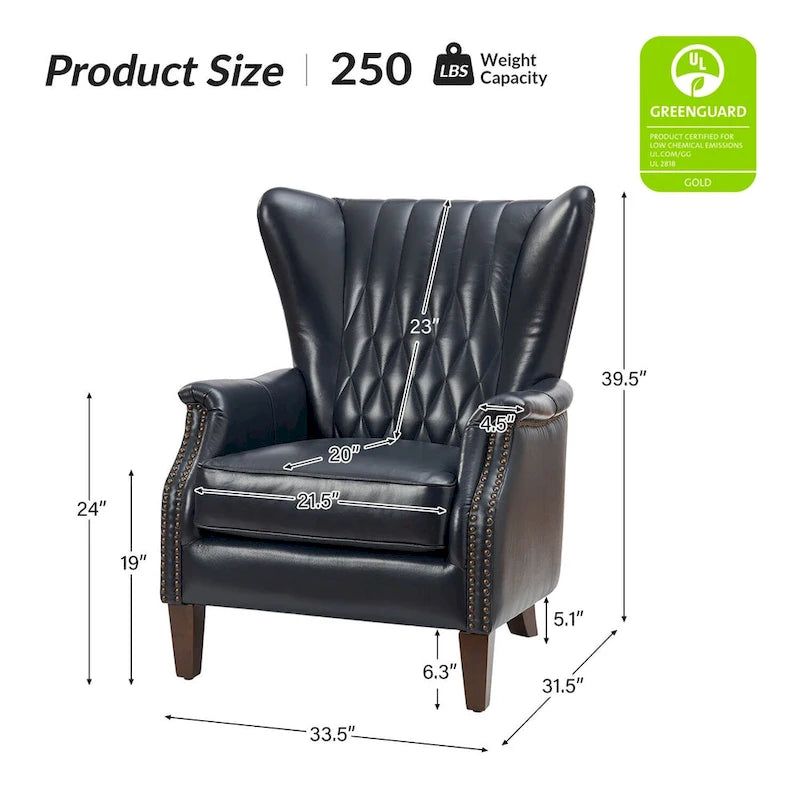 Xaver Traditional Genuine Leather Armchair With Solid Wood Legs by HULALA HOME