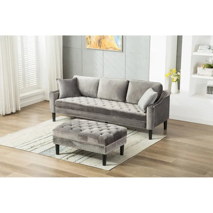 Modern Tufted Fabric Upholstered Sofa with Ottoman