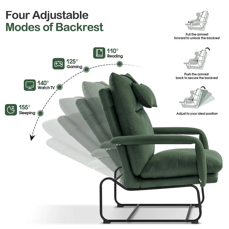 MCombo Accent Recliner with Ottoman, Armchairs with Adjustable Backrest for Living Room Bedroom, Leathaire Fabric 4233