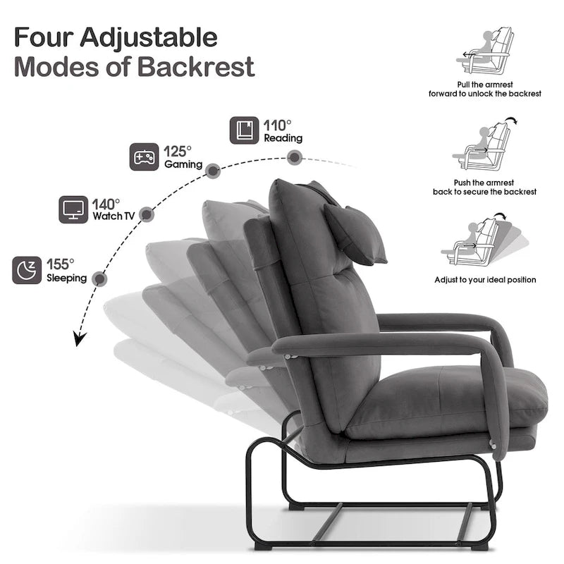 MCombo Accent Recliner with Ottoman, Armchairs with Adjustable Backrest for Living Room Bedroom, Leathaire Fabric 4233