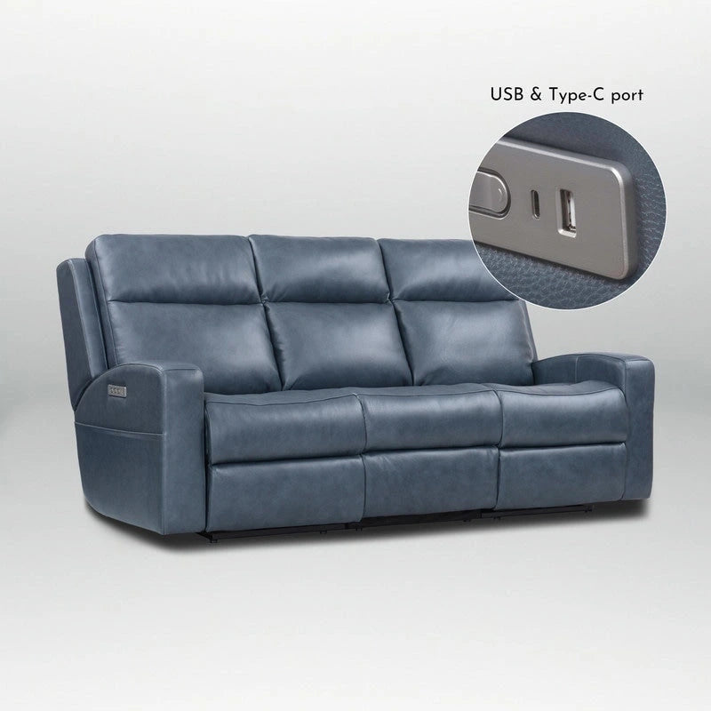 89  Wide Top Grain Leather Power Reclining Sofa Electric Recliner Sofa with Storage, USB Charge Port, Adjustable Headrest