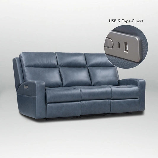 89  Wide Top Grain Leather Power Reclining Sofa Electric Recliner Sofa with Storage, USB Charge Port, Adjustable Headrest