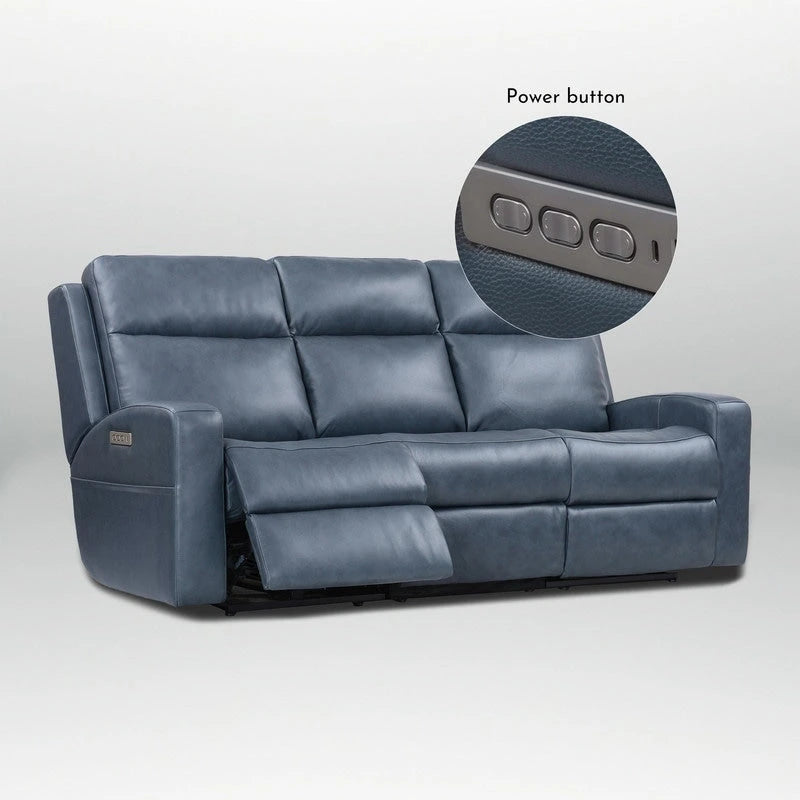 89  Wide Top Grain Leather Power Reclining Sofa Electric Recliner Sofa with Storage, USB Charge Port, Adjustable Headrest