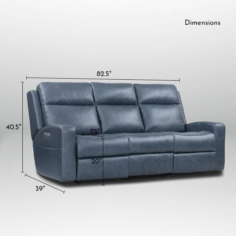 89  Wide Top Grain Leather Power Reclining Sofa Electric Recliner Sofa with Storage, USB Charge Port, Adjustable Headrest
