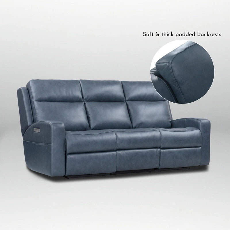 89  Wide Top Grain Leather Power Reclining Sofa Electric Recliner Sofa with Storage, USB Charge Port, Adjustable Headrest