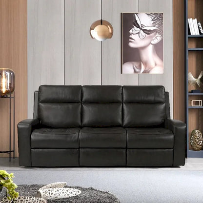 89  Wide Top Grain Leather Power Reclining Sofa Electric Recliner Sofa with Storage, USB Charge Port, Adjustable Headrest