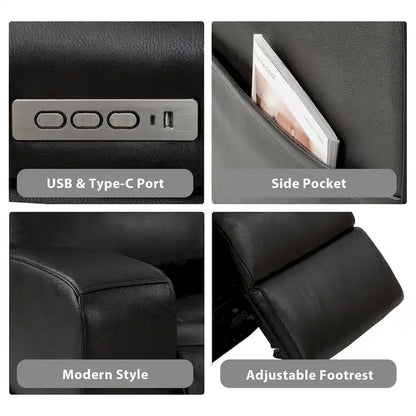 89  Wide Top Grain Leather Power Reclining Sofa Electric Recliner Sofa with Storage, USB Charge Port, Adjustable Headrest