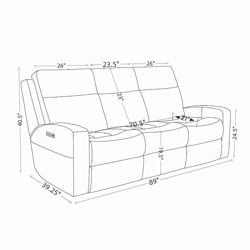 89  Wide Top Grain Leather Power Reclining Sofa Electric Recliner Sofa with Storage, USB Charge Port, Adjustable Headrest