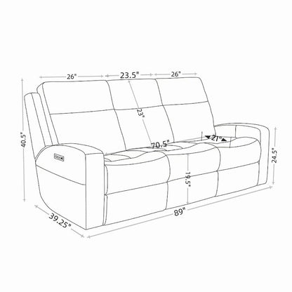 89  Wide Top Grain Leather Power Reclining Sofa Electric Recliner Sofa with Storage, USB Charge Port, Adjustable Headrest