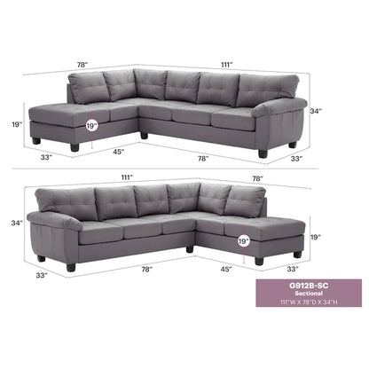 Gallant 111 in. W 2-piece Faux Leather L Shape Sectional Sofa - 78 L x 111 W x 32 H
