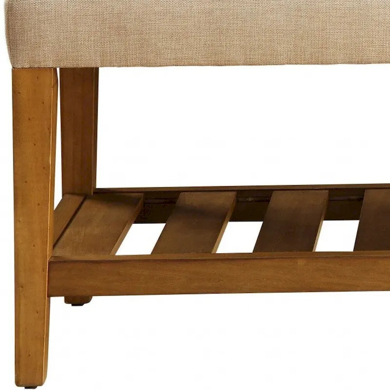 HomeRoots 40  Beige and Brown Upholstered Polyester Bench with Shelves