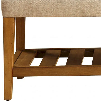 HomeRoots 40  Beige and Brown Upholstered Polyester Bench with Shelves