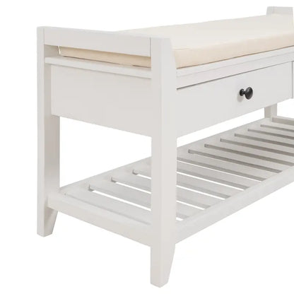 Contemporary Cushioned Shoe Rack with 2 Drawers and Open Shelf