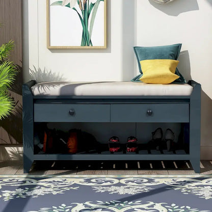 Contemporary Cushioned Shoe Rack with 2 Drawers and Open Shelf