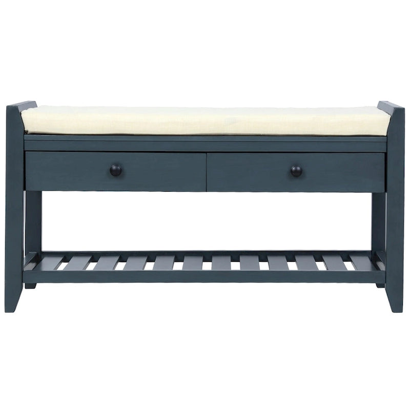 Contemporary Cushioned Shoe Rack with 2 Drawers and Open Shelf