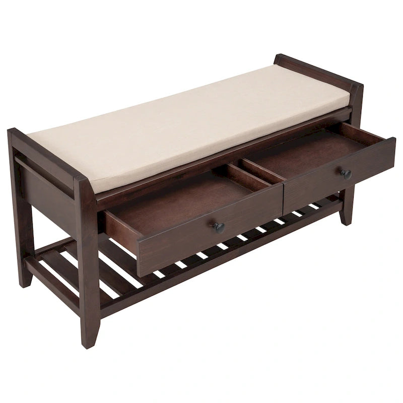 Contemporary Cushioned Shoe Rack with 2 Drawers and Open Shelf