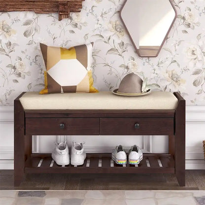 Contemporary Cushioned Shoe Rack with 2 Drawers and Open Shelf