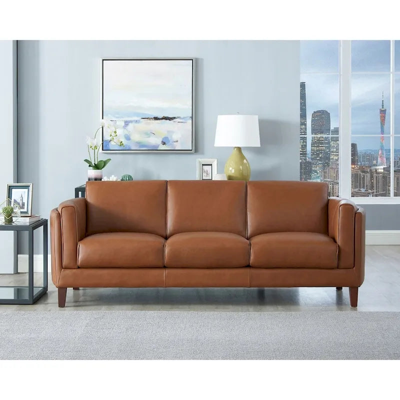 Hydeline Maui Top Grain Leather Sofa and Loveseat Set With Feather, Memory Foam and Springs