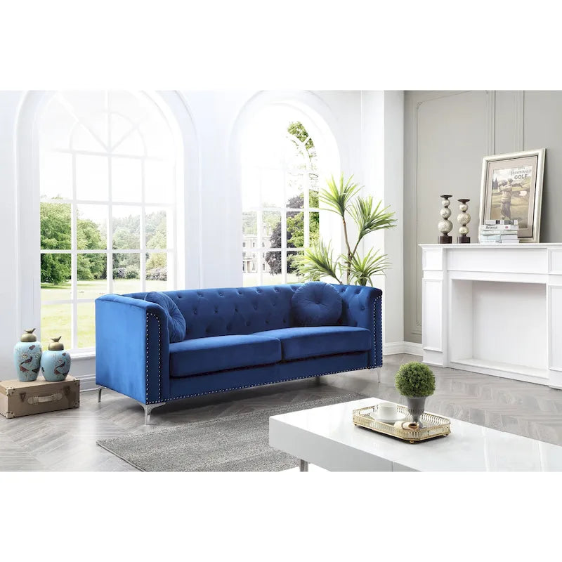 Pompano Velvet Button Tufted Sofa