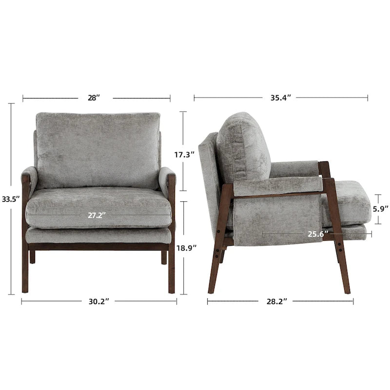 Mid-Century Modern 30  W Chenille Upholstered Accent Leisure Armchair