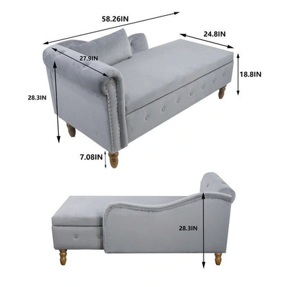 Chaise Lounge Indoor,Velvet Lounge Chair for Bedroom with Storage & Pillow,Modern Upholstered Rolled Arm Chase Lounge