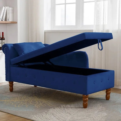 Chaise Lounge Indoor,Velvet Lounge Chair for Bedroom with Storage & Pillow,Modern Upholstered Rolled Arm Chase Lounge