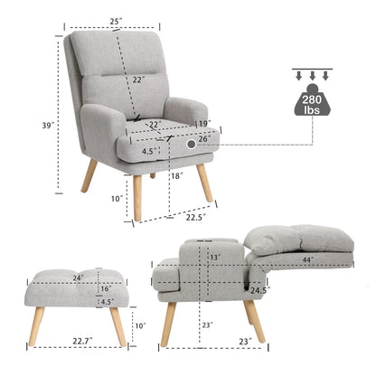 Fabric Armchair Accent Chair with Ottoman Set