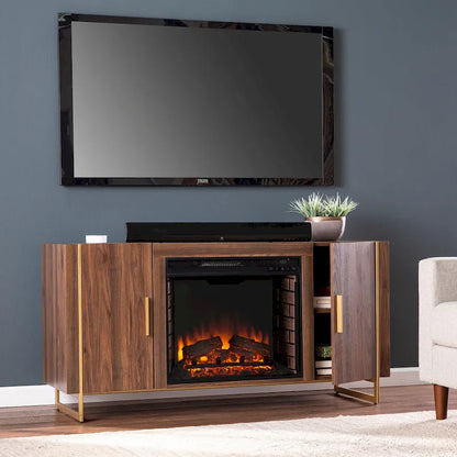 SEI Furniture Danielson Contemporary Brown Wood Electric Fireplace Media TV Stand for TV's up to 52