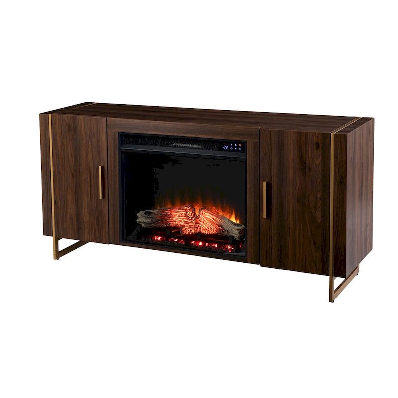 SEI Furniture Danielson Contemporary Brown Wood Electric Fireplace Media TV Stand for TV's up to 52
