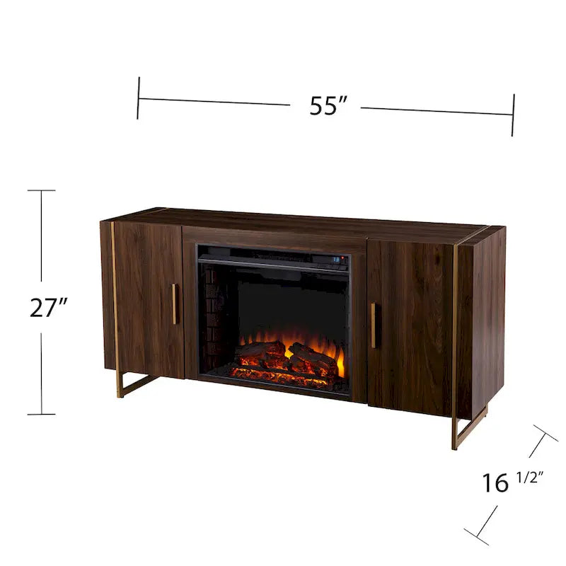 SEI Furniture Danielson Contemporary Brown Wood Electric Fireplace Media TV Stand for TV's up to 52