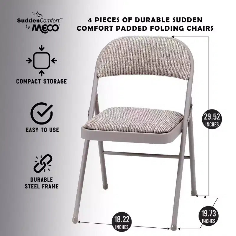 MECO Sudden Comfort Deluxe Portable Metal Fabric Padded Folding Chair for Home, Outdoor, and Office Use with Contoured Backrest, Gray (12 Pack)
