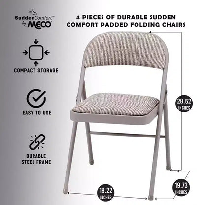MECO Sudden Comfort Deluxe Portable Metal Fabric Padded Folding Chair for Home, Outdoor, and Office Use with Contoured Backrest, Gray (12 Pack)