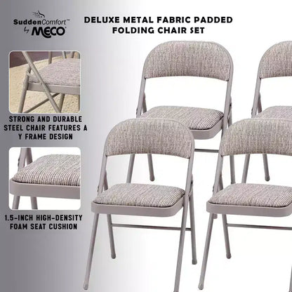 MECO Sudden Comfort Deluxe Portable Metal Fabric Padded Folding Chair for Home, Outdoor, and Office Use with Contoured Backrest, Gray (12 Pack)
