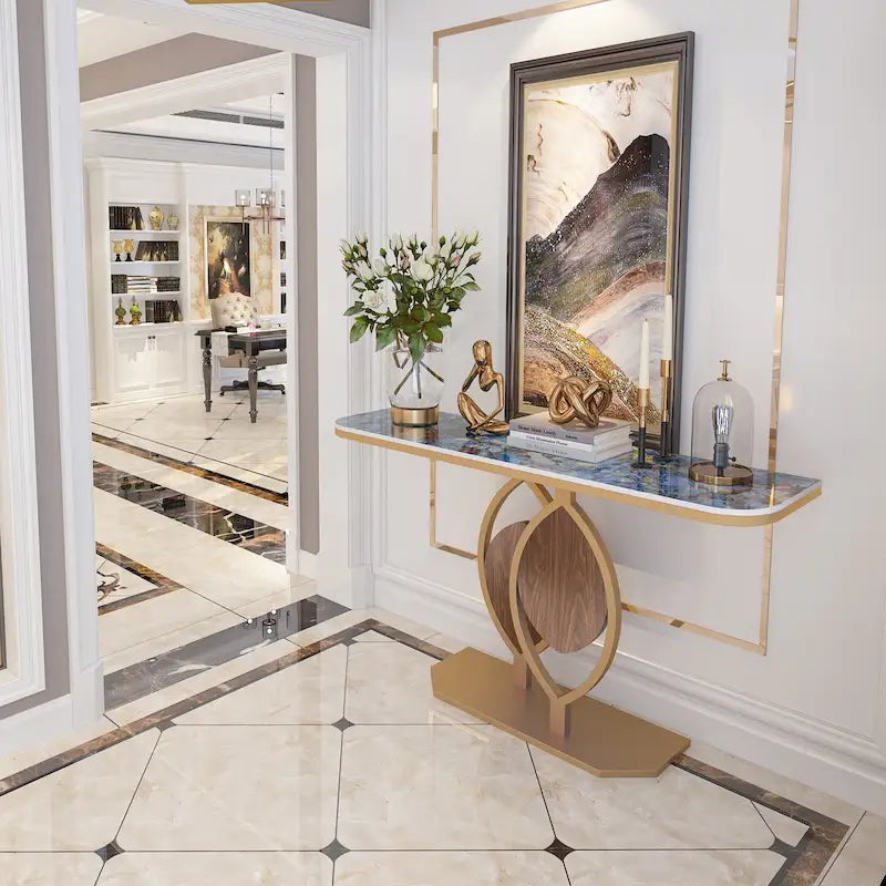 48  Modern Console Marble Table with Gold Base Entryway Living Room - 48 x12 x31