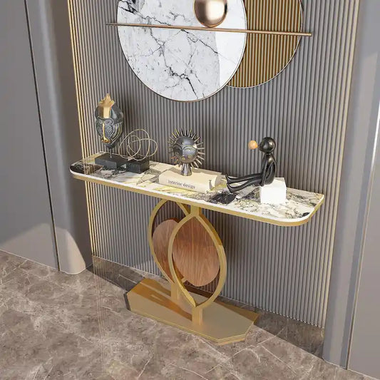 48  Modern Console Marble Table with Gold Base Entryway Living Room - 48 x12 x31 