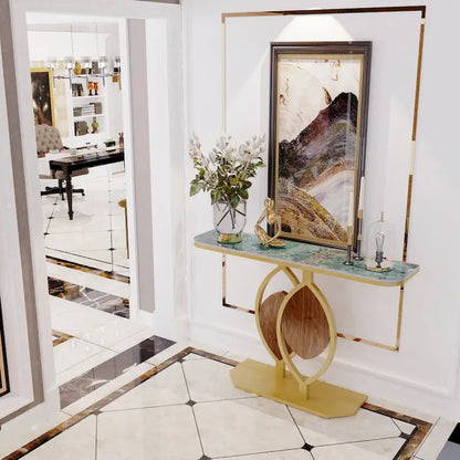48  Modern Console Marble Table with Gold Base Entryway Living Room - 48 x12 x31