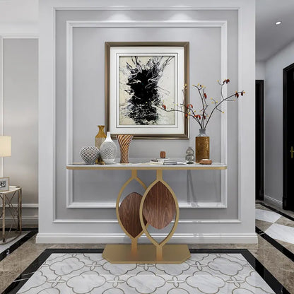 48  Modern Console Marble Table with Gold Base Entryway Living Room - 48 x12 x31