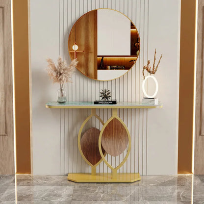 48  Modern Console Marble Table with Gold Base Entryway Living Room - 48 x12 x31