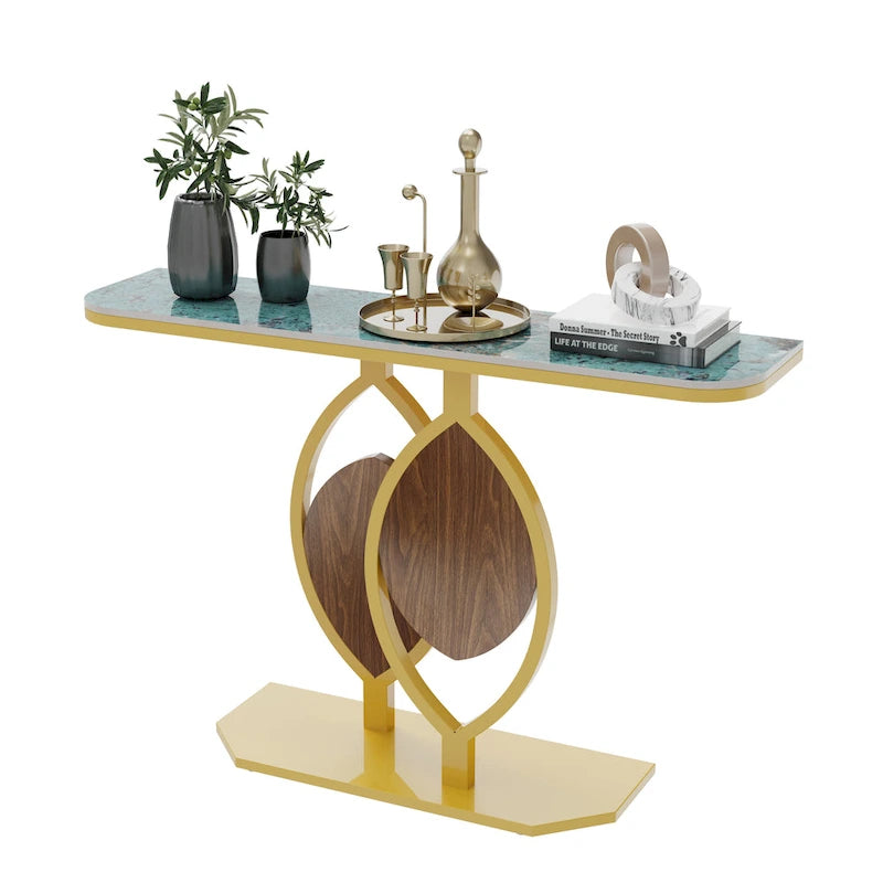 48  Modern Console Marble Table with Gold Base Entryway Living Room - 48 x12 x31