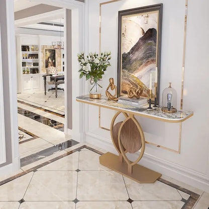 48  Modern Console Marble Table with Gold Base Entryway Living Room - 48 x12 x31
