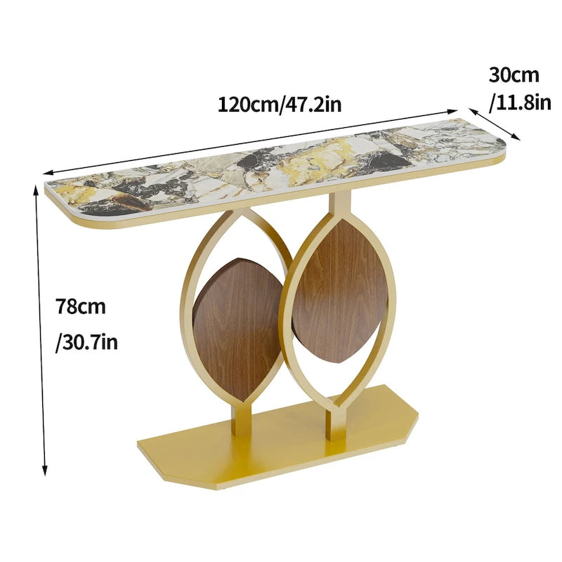 48  Modern Console Marble Table with Gold Base Entryway Living Room - 48 x12 x31