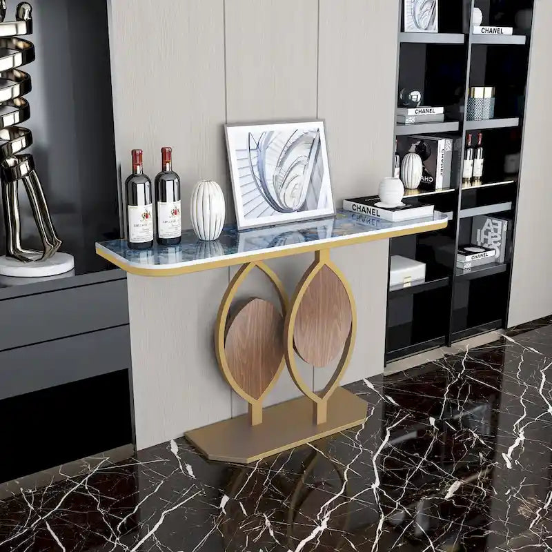 48  Modern Console Marble Table with Gold Base Entryway Living Room - 48 x12 x31