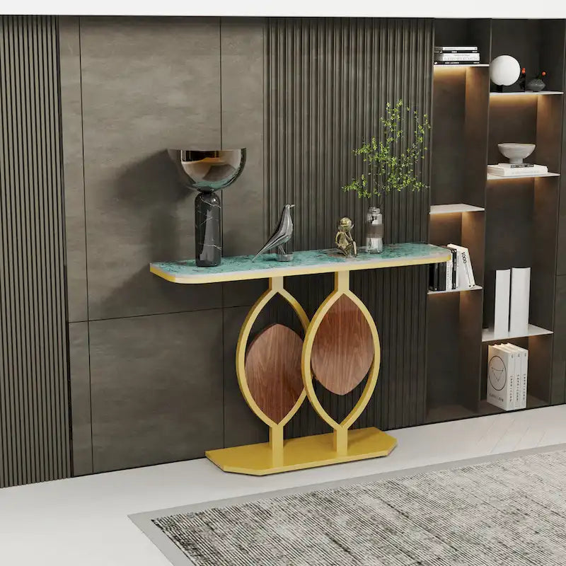 48  Modern Console Marble Table with Gold Base Entryway Living Room - 48 x12 x31