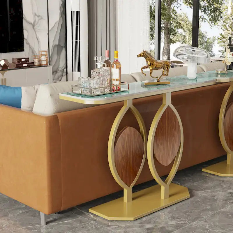 48  Modern Console Marble Table with Gold Base Entryway Living Room - 48 x12 x31