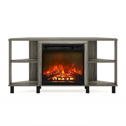 Furinno Jensen Metal Leg Corner Fireplce TV Stand for TV up to 55