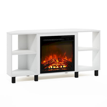 Furinno Jensen Metal Leg Corner Fireplce TV Stand for TV up to 55